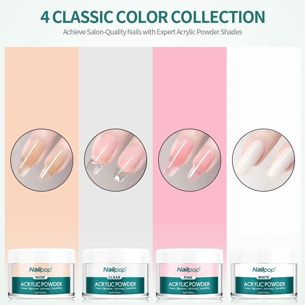 NAILPOP Professional Acrylic Nail Powder Clear/Nudes/Pink Ultra Fine for Acrylic Nail Art 3D Tips Carving French Nails Extension