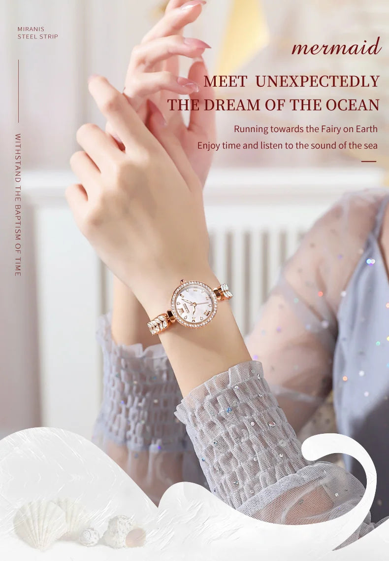 OLEVS 9971 Diamond Fishbone Women  Watch Luxury Brand Quartz Watch Elegant Bracelet Set Gift Box Waterproof HD Dial Women Watch