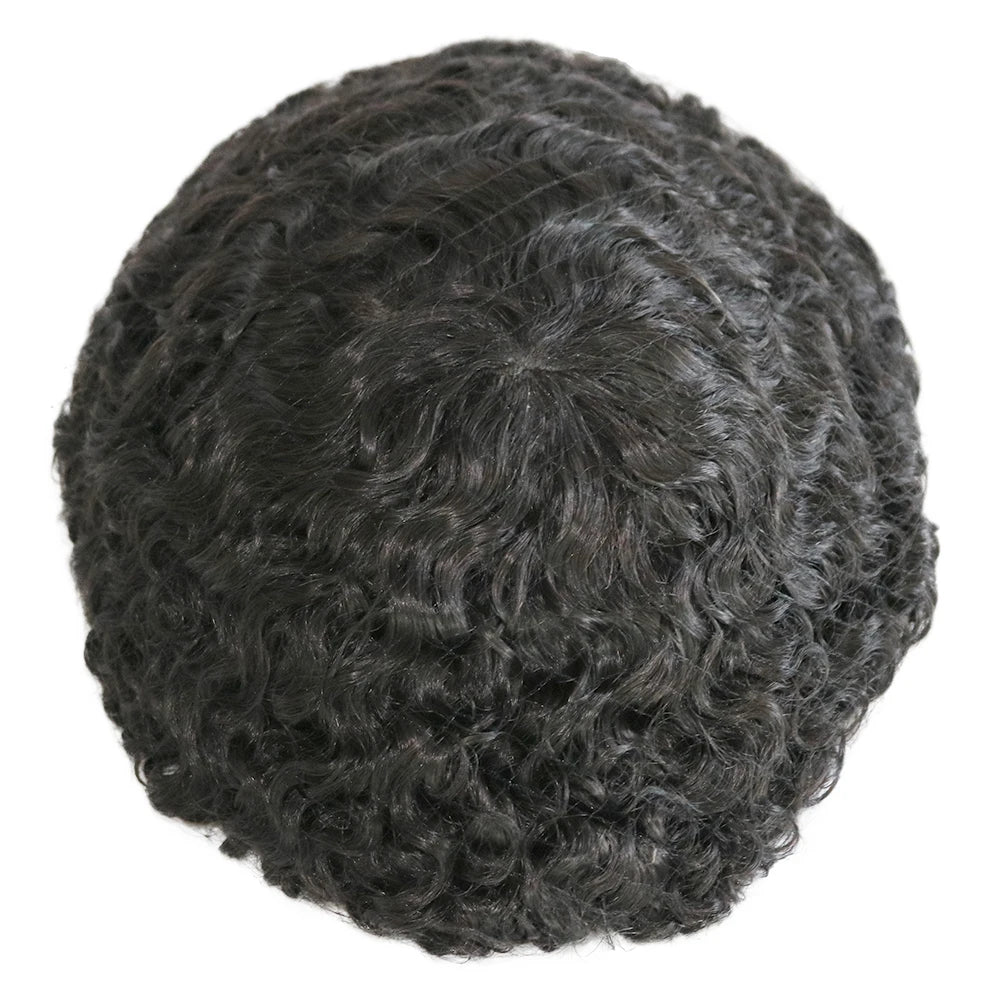 Afro Men Deep Wave 15mm 360 Weaves 100% Human Hair Toupee Hair Replacement Capillary Prosthesis MONO/POLY Base for Options Wig