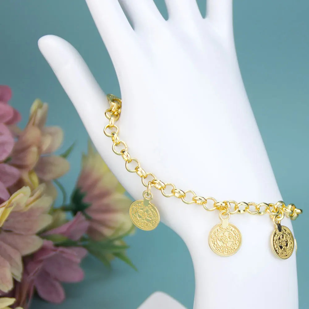 Neovisson Fashion Style Gold Color Coin Bracelet Chain Elegent Bridal Wedding Jewelry Ladies Favorite Gift Accessorie