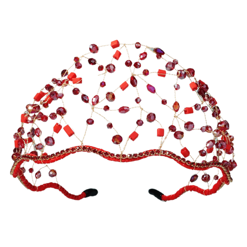 Handmade Crystal Beads Hair Net Crown Wedding Headpieces Hair Jewelry Sparkling Rhinestone Tiara Hair Hoop Elegant Headbands