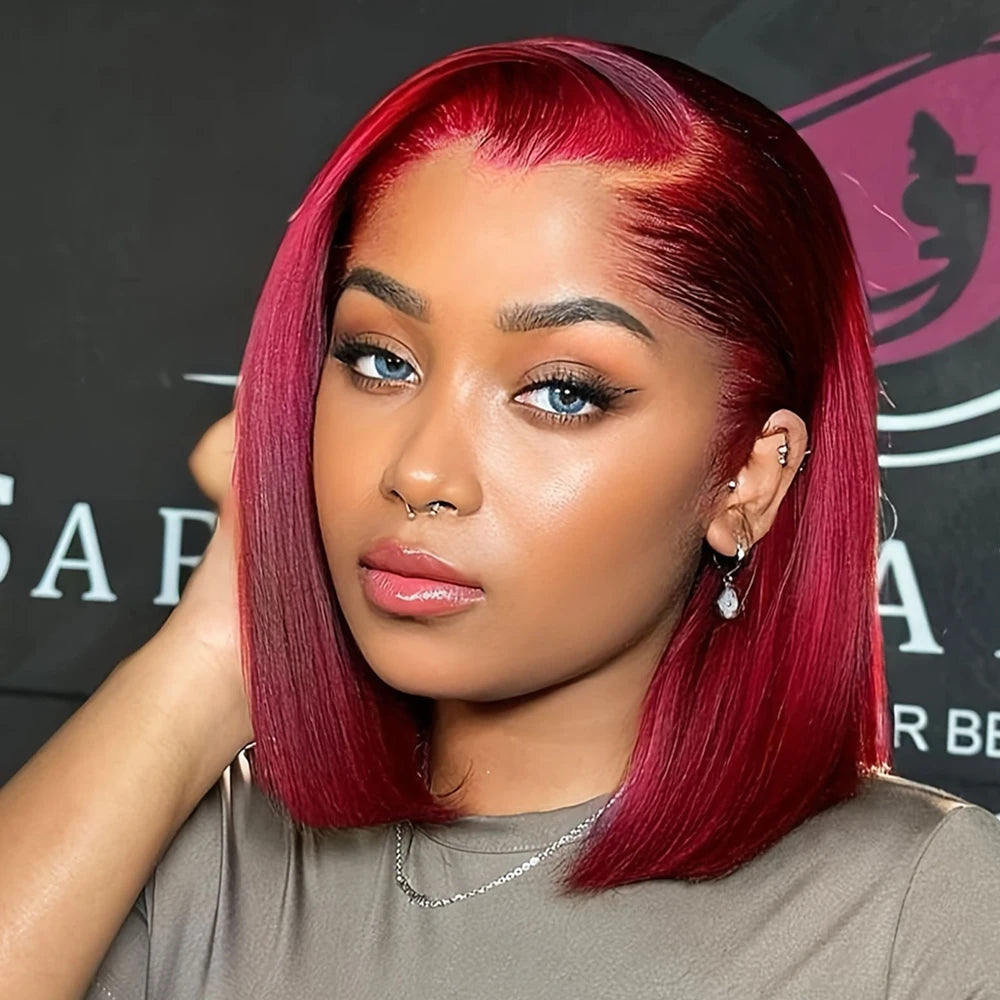 Wine Red 99J Bob Wig - 13x4 HD Lace Front Short Straight Human Hair