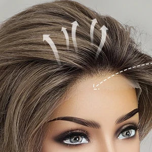 Lace Front Wigs Ombre Light Brown Remy Human Hair Ash Brown Pixie Cut Hairs with Bang Short Straight Wig for Women Bob Human Wig