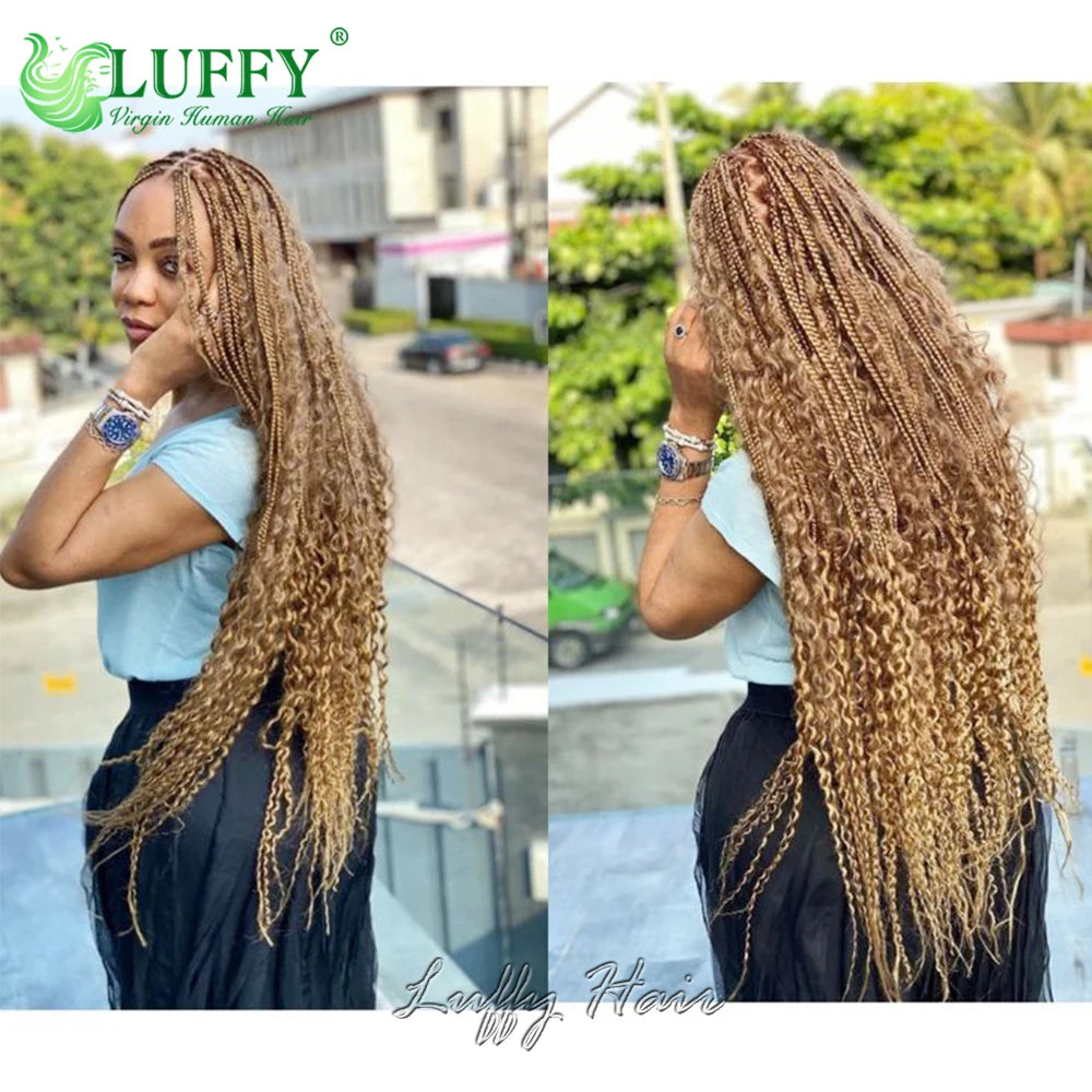 Boho Box Braids Crochet Human Hair Curls #27 Honey Blonde Pre Looped Crochet Braids With Human Hair Deep Curly