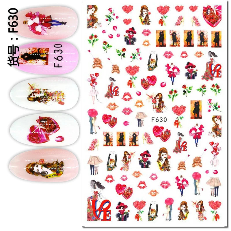 3d Pink Hearts Balloon Valentine Day Love Letters Nail Art Stickers Adhesive Sliders Nail Decals Decoration Manicure Accessories