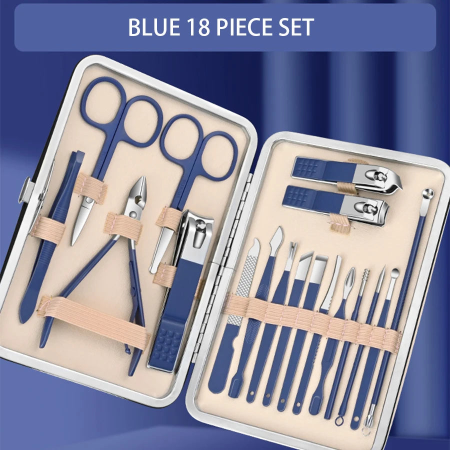 Professional Manicure Set 7-18 PCS Stainless Steel Nail Clipper Set Thick And Hard Nail Trimmer For Woman And Man Portable Set