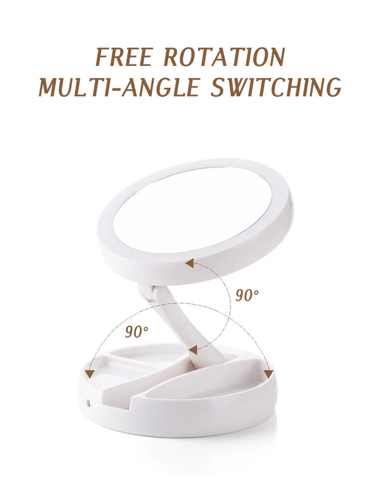 Dry Battery/USB Dual Purpose Double-Sided Mirror LED Makeup Mirror Portable Makeup Mirror Makeup Light With 10XMagnification