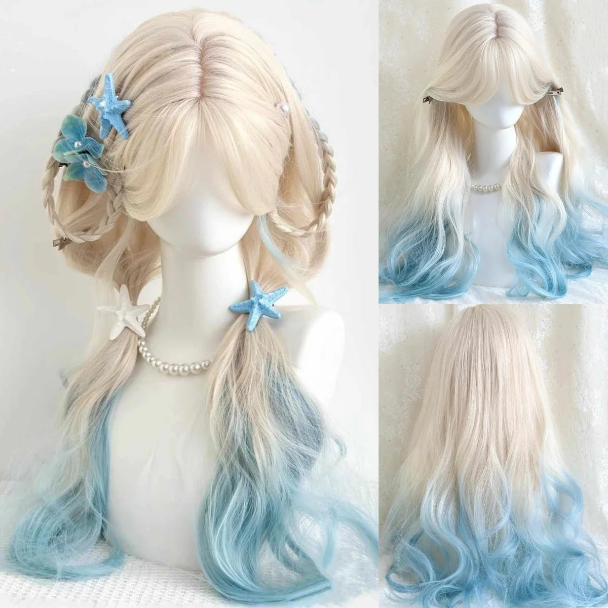 Platinum Blue Gradient Long Curly Wig - Heat Resistant Synthetic Cosplay