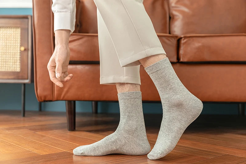 10 Pairs New Men's Cotton Socks Black Business Men Socks Soft Breathable Autumn Spring for Male White US6-10