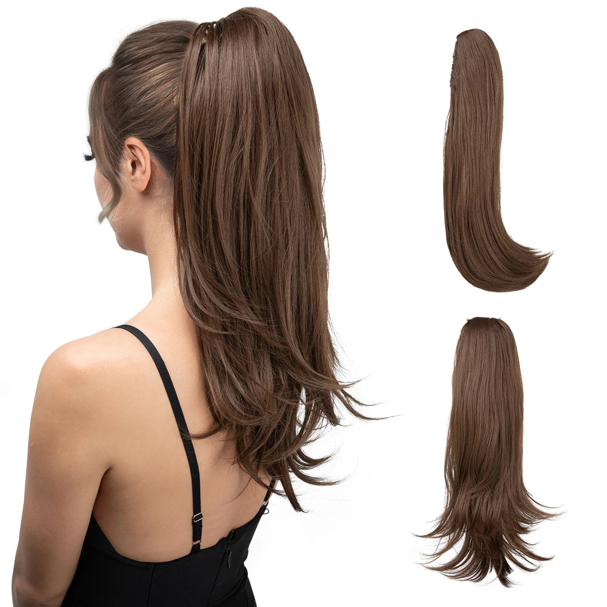 SARLA Claw Clip Ponytail Extension - Long Silky Straight Synthetic Hair