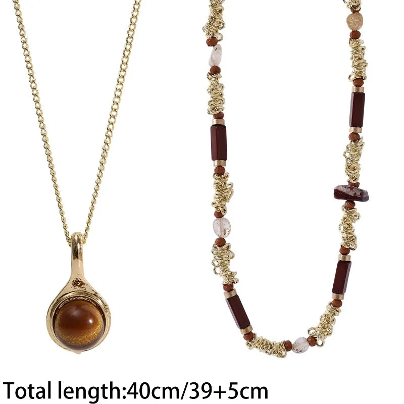 Bohemian Sun Star Zircon Necklace for Women Vintage Leather Necklace Double Layered Pendant Chain Choker Fashion Gem Jewelry