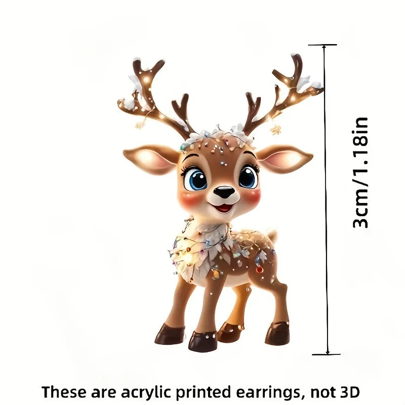 1 pair of cute and charming Christmas elk earrings, 2D acrylic cartoon earrings holiday gift
