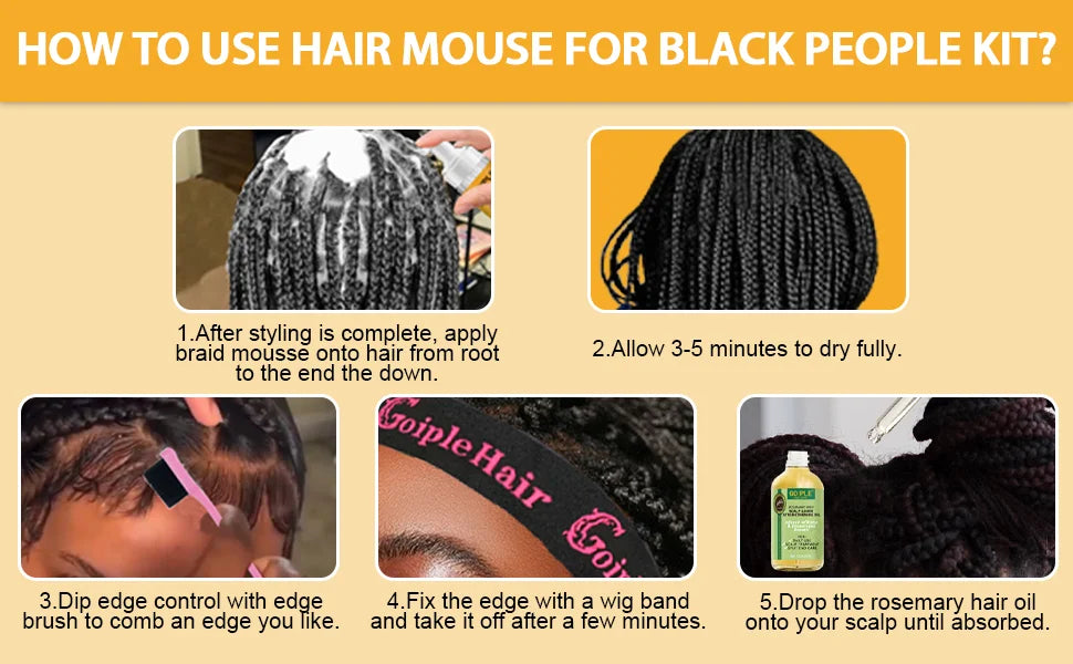 Edge Control Wax & Braid Mousse Set Twist Locs Braid Foam Styling Gel for Black Hair Braids Edge Smoother Rosemary Growth Oil