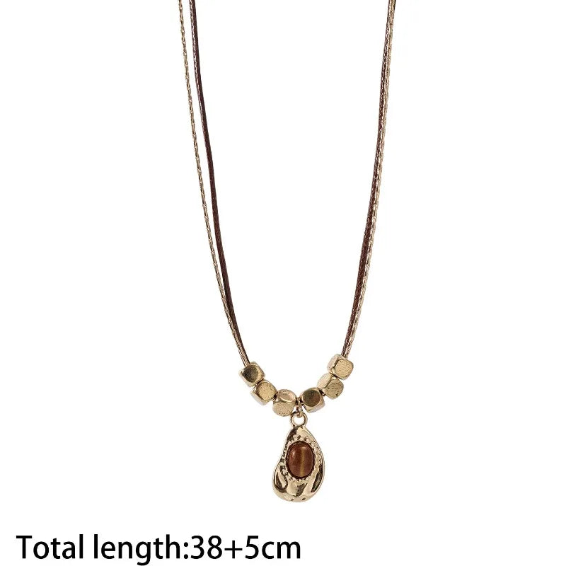 Bohemian Sun Star Zircon Necklace for Women Vintage Leather Necklace Double Layered Pendant Chain Choker Fashion Gem Jewelry