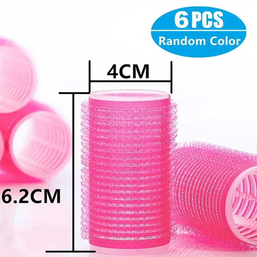New 6Pcs/Bag Hair Rollers Self Grip Hooks Hair Curlers Heatless Rollers Salon Dressing Curlers Sticky Hair Styling Tools Jumbo