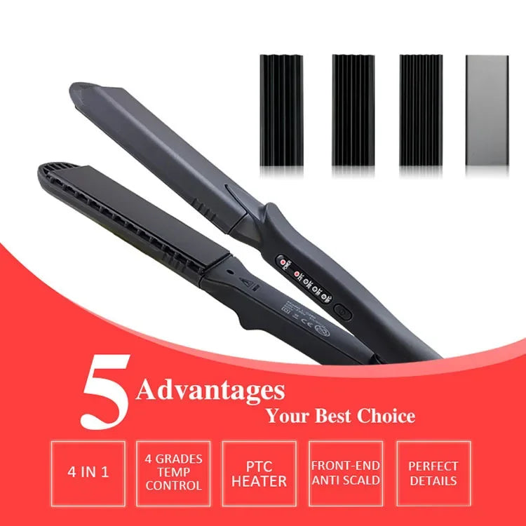 Hair Straightener Flat Iron 4-in-1 Interchangeable Plates Fast  Electric Ceramic Hair  Wave Hair Styling