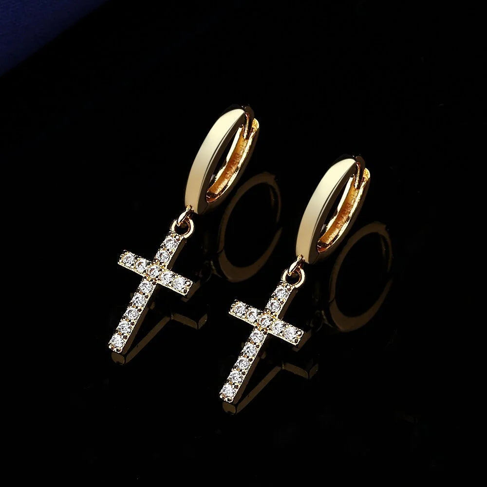 925 Sterling Silver Earrings For Women Cross Zircon Earrings Shining 18k Gold Plated Party Wedding Jewelry Gift Accessories