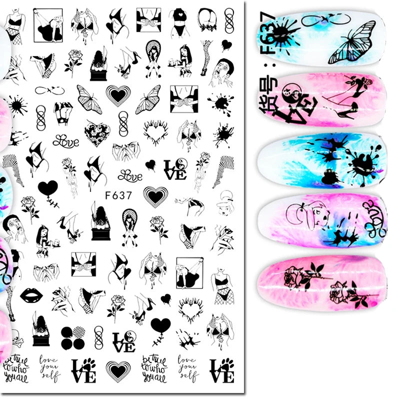 3d Pink Hearts Balloon Valentine Day Love Letters Nail Art Stickers Adhesive Sliders Nail Decals Decoration Manicure Accessories