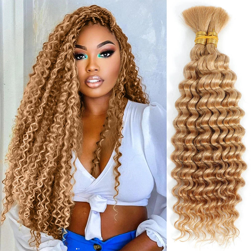 Blonde Human Braiding Hair for Boho Braids Highlights No Weft Virgin Brazilian Curly Deep Wave Bulk Hair Extensions for Braiding