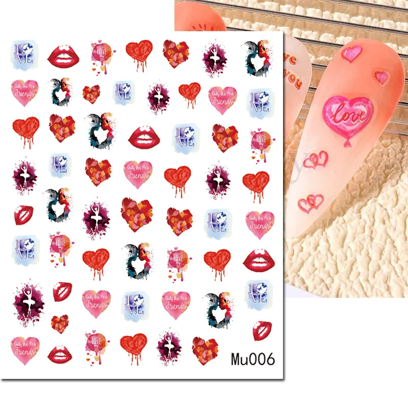 3d Pink Hearts Balloon Valentine Day Love Letters Nail Art Stickers Adhesive Sliders Nail Decals Decoration Manicure Accessories