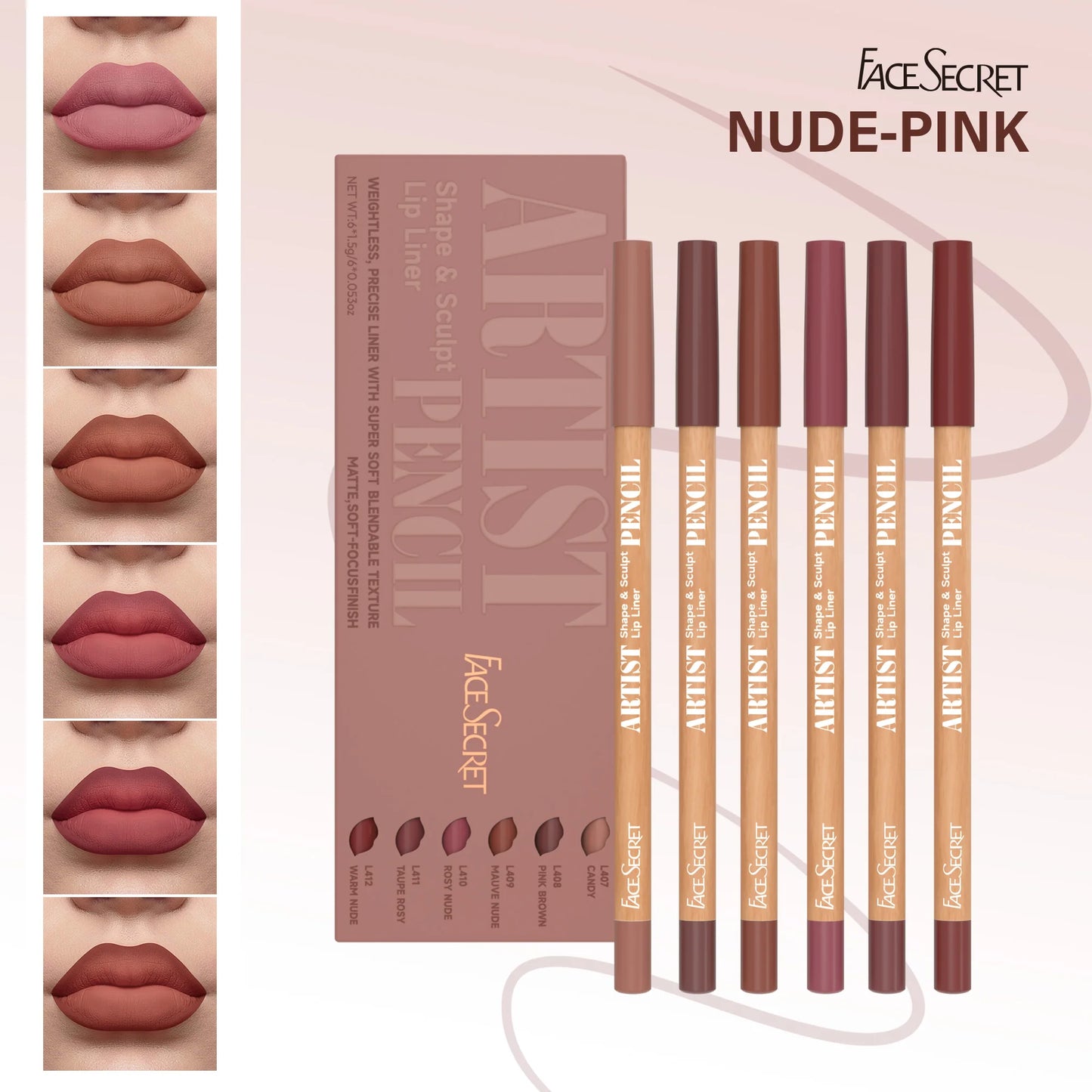 Thanks Giving Day Gift:6Pcs Lipliner Set,Nude/Pink/ Coffee Tones,Waterproof, Longlasting,Silk,Easy To Color,Women Makeup Combo,