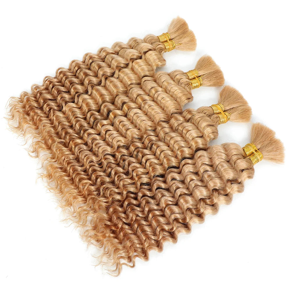 Blonde Human Braiding Hair for Boho Braids Highlights No Weft Virgin Brazilian Curly Deep Wave Bulk Hair Extensions for Braiding