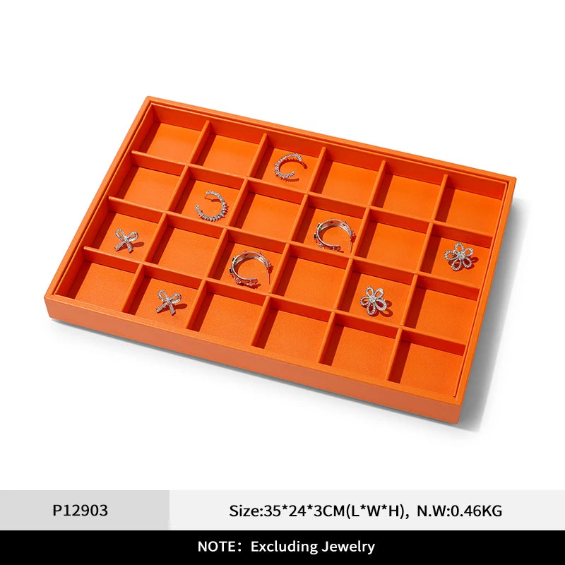 Oirlv New Luxury Orange Leather Stackable Jewelry Tray Jewelry Drawer Organizer Trays Rings Earrings Storage Display Props