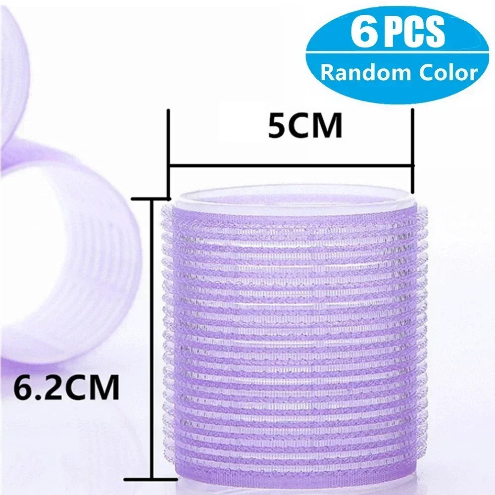 New 6Pcs/Bag Hair Rollers Self Grip Hooks Hair Curlers Heatless Rollers Salon Dressing Curlers Sticky Hair Styling Tools Jumbo