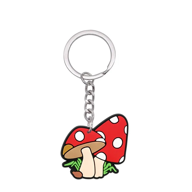 New Arrival 1/21Pcs Various Mushroom Silicone Key Chain Adult Keyring Agaric Car Key Pendant Decorations