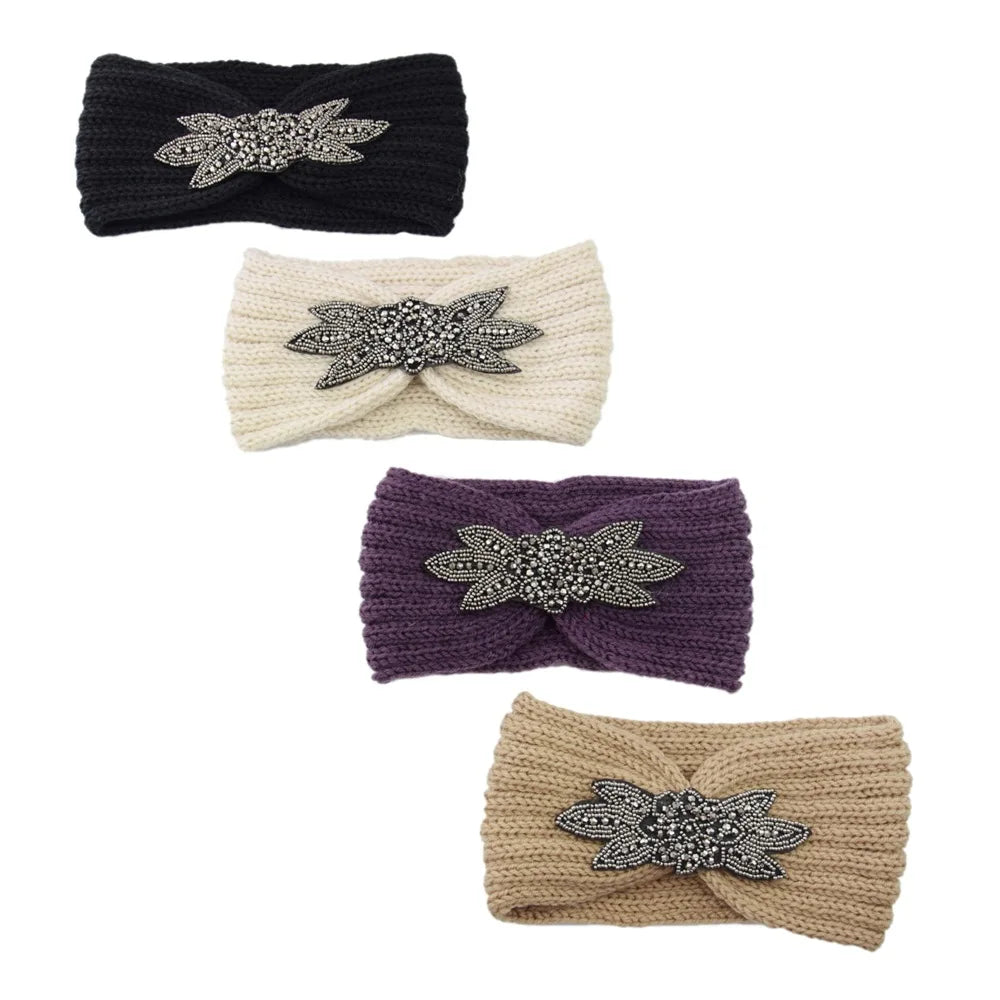 Knitted Rhinestone Butterfly Headband - Fashionable Hair Accessory