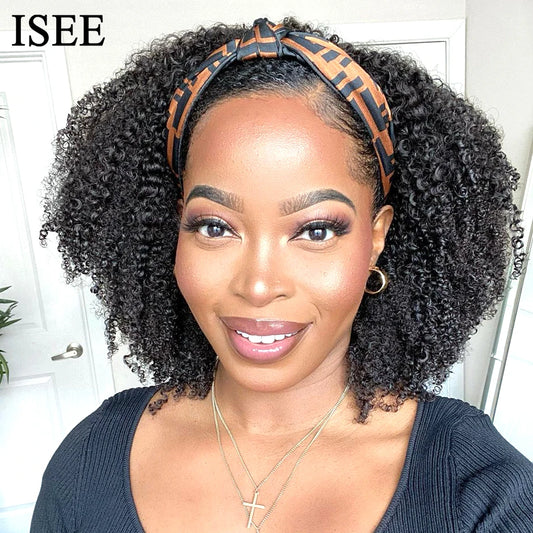 Headband Wig Human Hair ISEE HAIR Kinky Curly Human Hair Wigs For Women Brazilian Short Bob Wigs Glueless Full Machine Made Wig