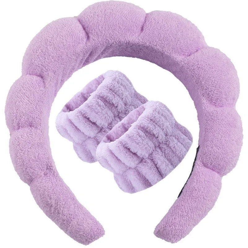 3 Piece Luxury Fiber Spa Headband and Wristband Set - Soft and Comfortable - Face Wash, Makeup Women's Hair Accessories Set