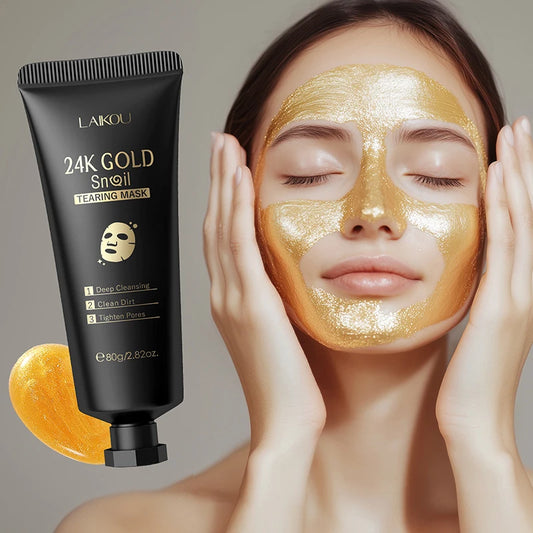 LAIKOU 50/80g 24K Gold Snail Tearing Mask Deep Cleansing Tighten Pores Firming Skin Oil-Control Whitening Moisturizing Skin Care