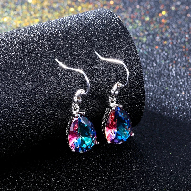 Women Girls Best Silver Colorful Jewelry Gift Genuine 925 Sterling Silver Drop Earrings Fashion Dangle Rhinestones Earrings