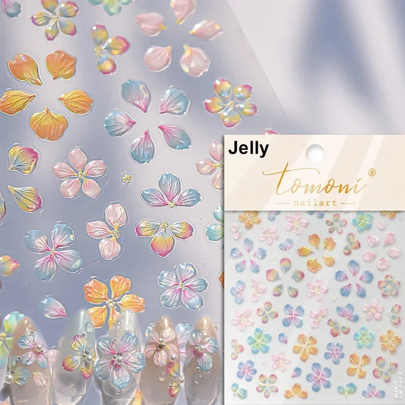 Yellow Autumn Osmanthus Flower Chrysanthemum Butterfly 5D Nail Art Sticker Chinese Character Vase Relief Adhesive Manicure Decal