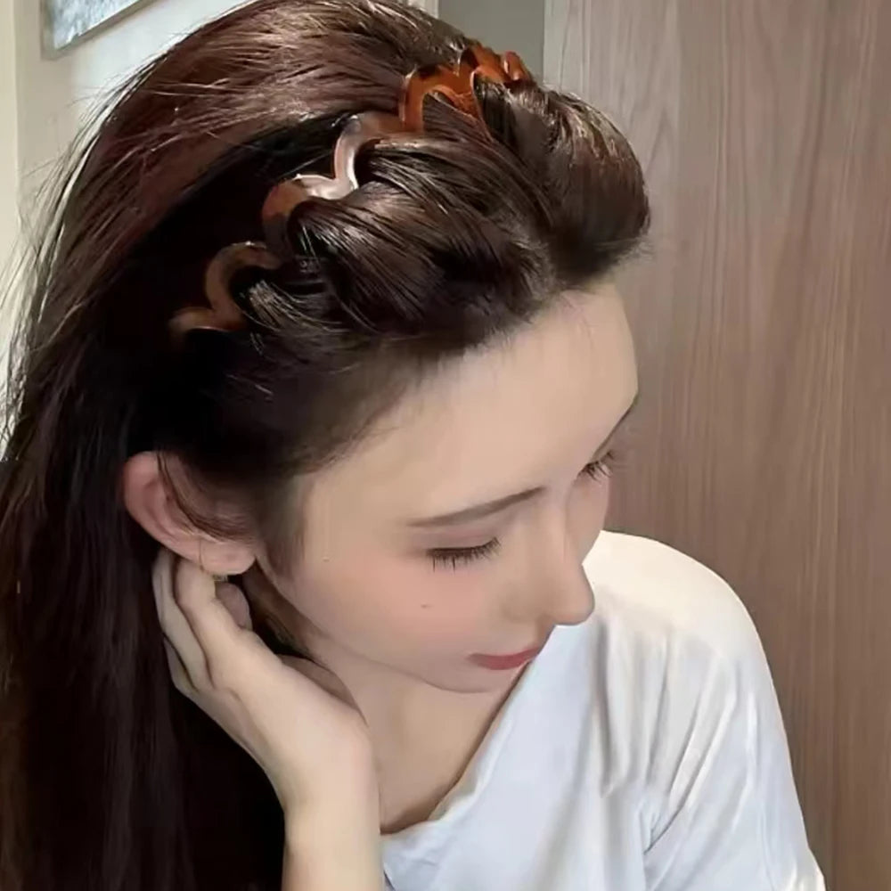 Brown Resin Hairband - Wave Toothed Non-Slip Hair Comb