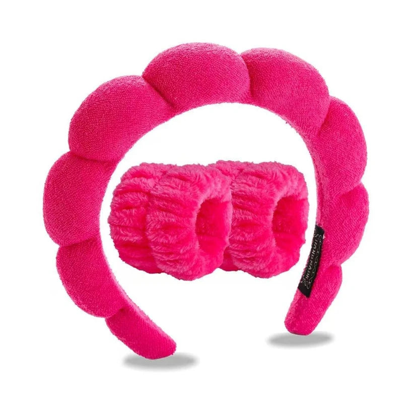 3 Piece Luxury Fiber Spa Headband and Wristband Set - Soft and Comfortable - Face Wash, Makeup Women's Hair Accessories Set