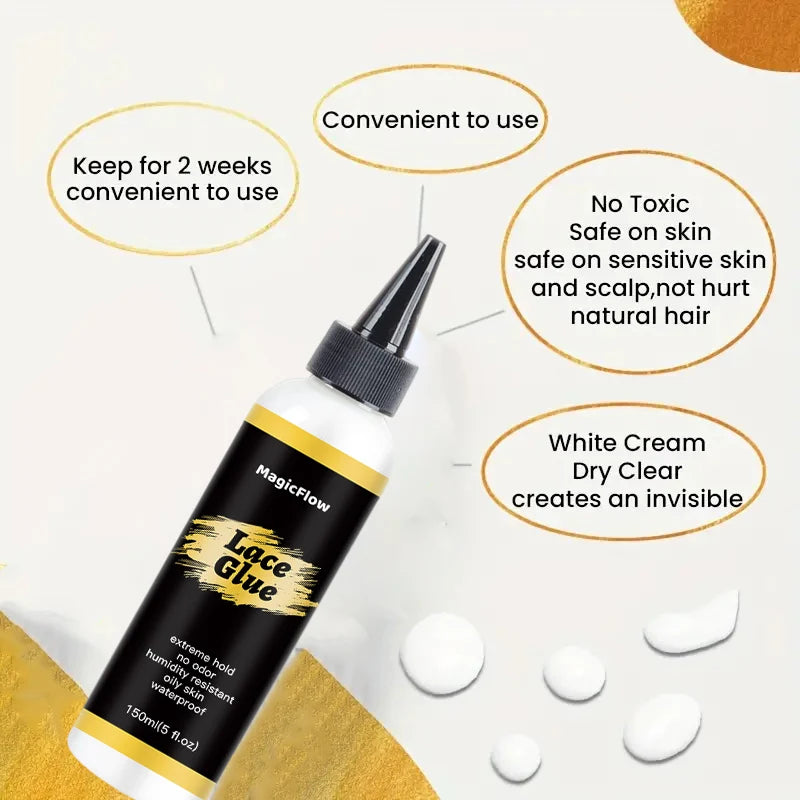 Lace Wig Glue Adhesive Waterproof Strong Hold Invisible Glue Wig Install Tools Kit Lasts 4 -6 Weeks 150ml