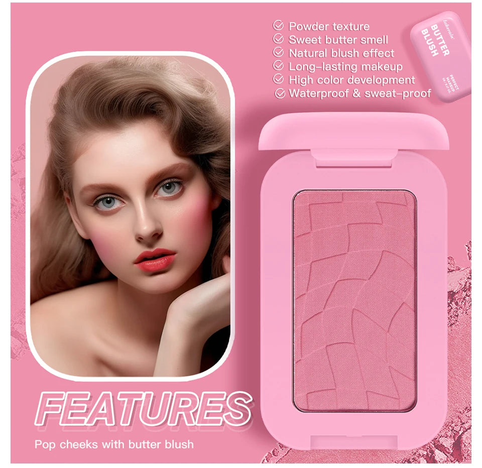Single Color Butter Blush Matte Natural Cheek Tint Waterproof Face Contouring Cosmetics Blush Powder Face Soft Female Makeup