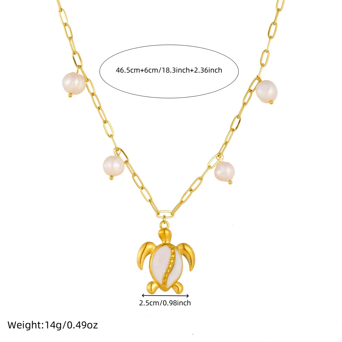 DIEYURO 316L Stainless Steel White Dripping Oil Animal Turtle Pearl Pendant Necklace Lady Fashion Neck Chain Jewelry Gift