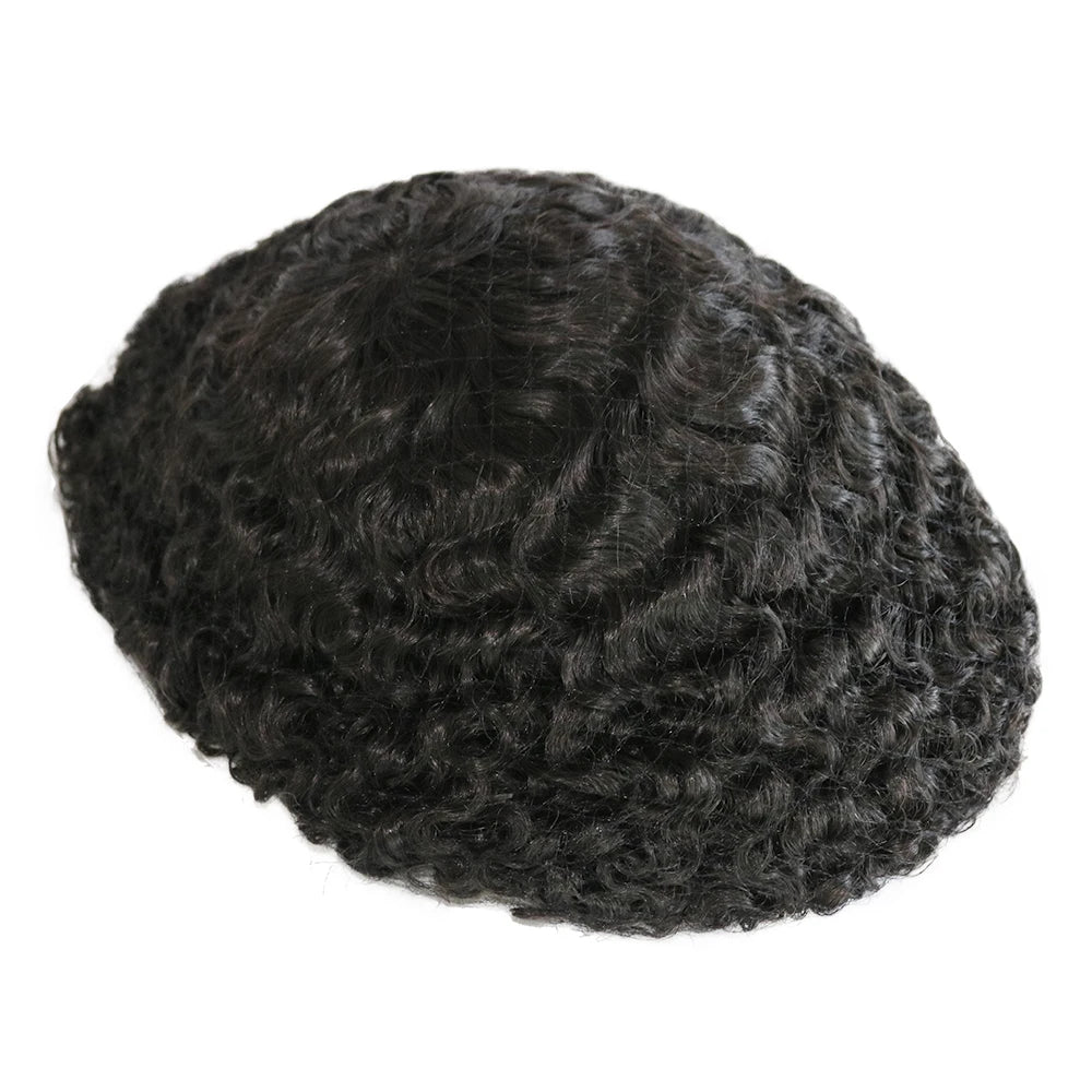 Afro Men Deep Wave 15mm 360 Weaves 100% Human Hair Toupee Hair Replacement Capillary Prosthesis MONO/POLY Base for Options Wig
