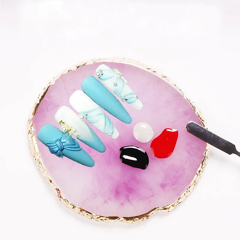 Nail Art Palette False Nail Tips Mixing Color Drawing Pallet Gel Polish Display Shelf Round Resin Agate Stone Manicure Tool