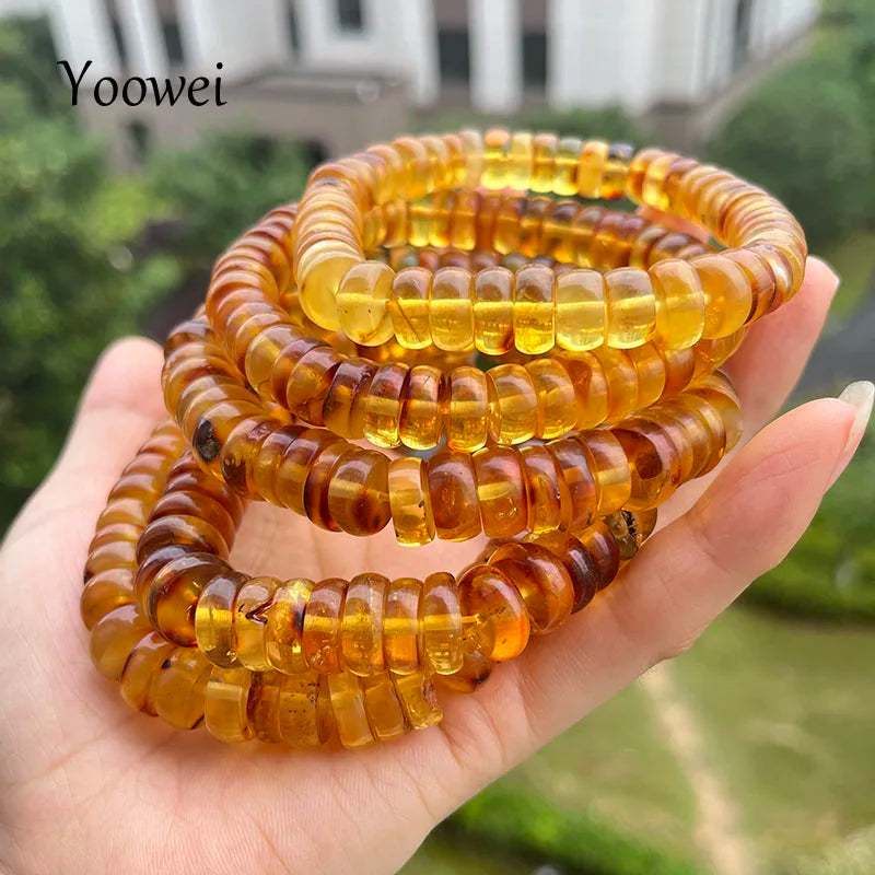 Baltic Plant Amber Bracelet for Women Gift Unique Handmade Irregular Golden Beads New Natural Stone Jewelry Supplier Wholesale