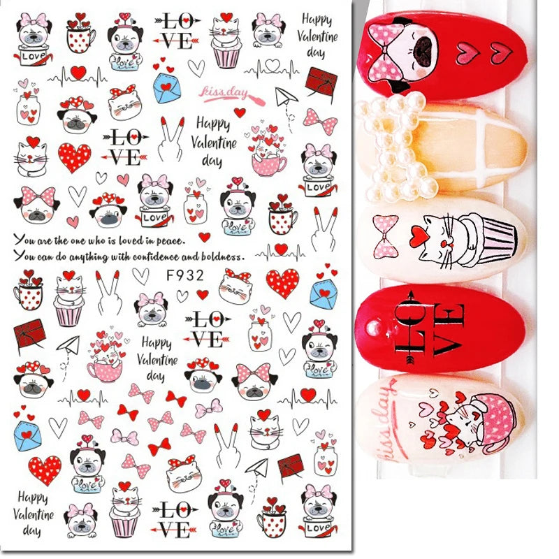 3d Pink Hearts Balloon Valentine Day Love Letters Nail Art Stickers Adhesive Sliders Nail Decals Decoration Manicure Accessories