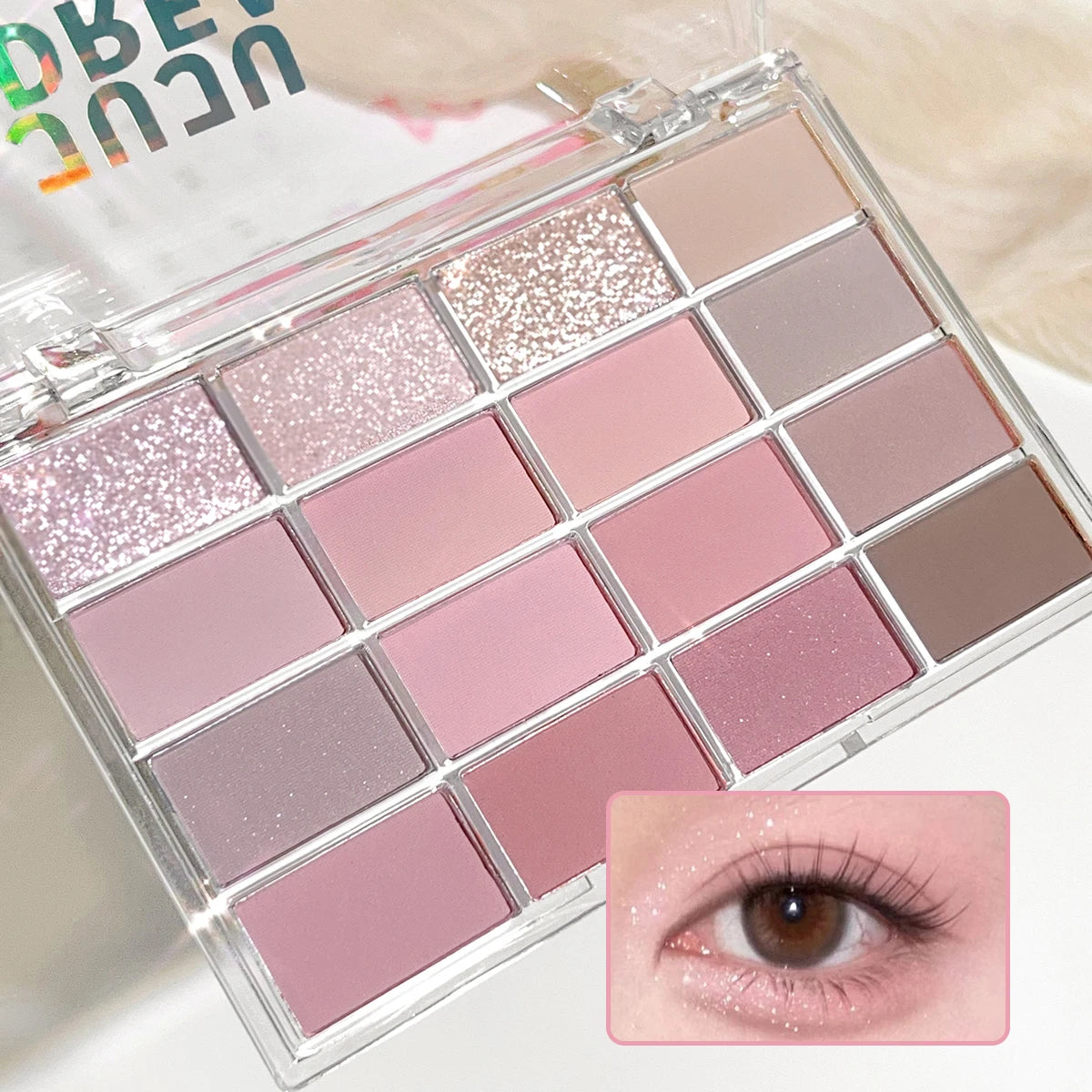 16-Color Eyeshadow Palette Matte & Shimmer – Nude Earth Tones, Silky Blendable Texture, Korean Style Natural Eye Makeup Look