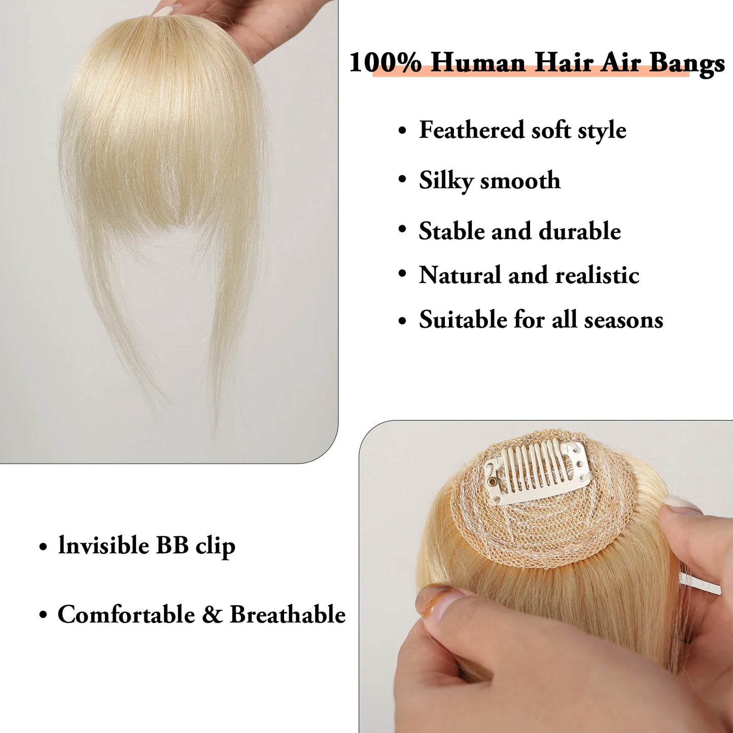 Clip in Bangs Hair Pieces Blonde Bangs Clip in Bangs Natural Color Fringe with Temple Real Human Hair for Women Easy Wear