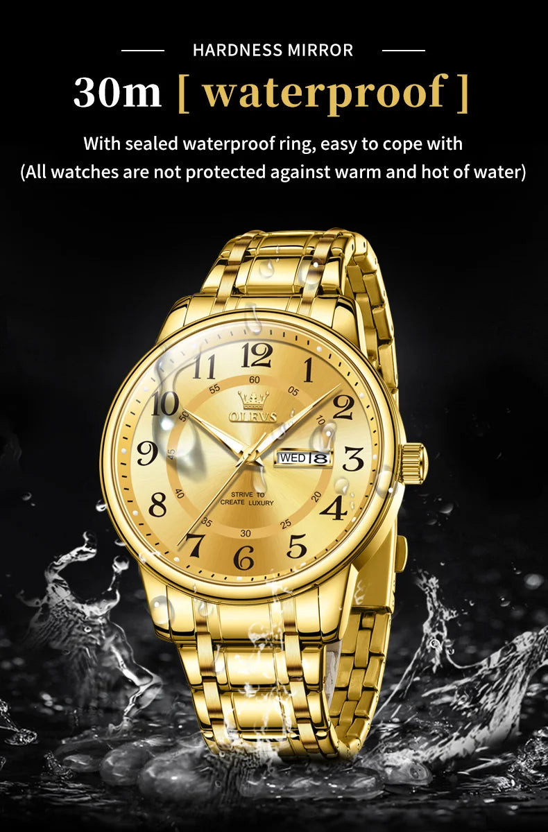 OLEVS 2891 Mens Watch Classic Quartz Watch Waterproof Stainless Steel Strap Fashion Casual Men's Watch Gift Date Clock Reloj