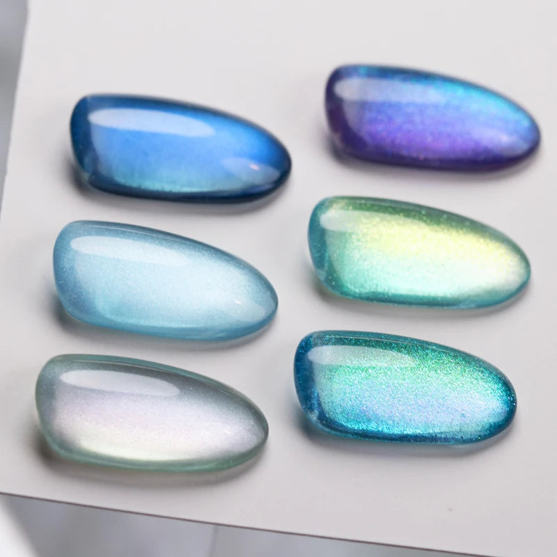 AWStorG 7.5ml Ocean Ripple Cat Eye Gel Kit Shiny Blue Green Glitter Cat Magnetic Gel Nail Polish Soak Off UV Nail Art Varnish