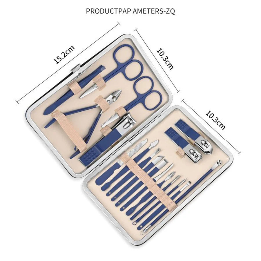 Professional Manicure Set 7-18 PCS Stainless Steel Nail Clipper Set Thick And Hard Nail Trimmer For Woman And Man Portable Set