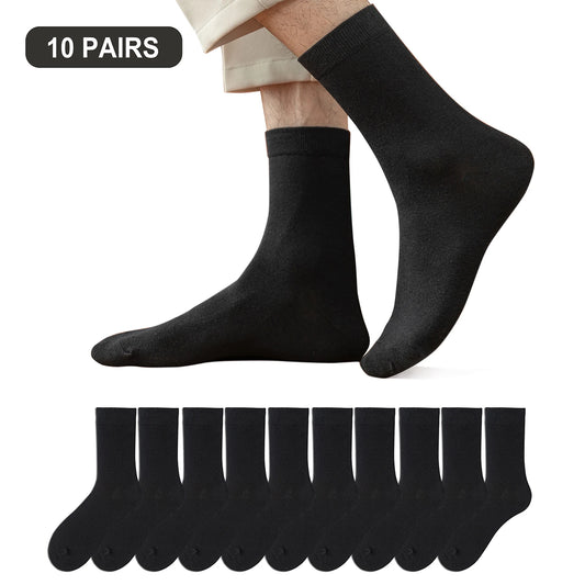 10 Pairs New Men's Cotton Socks Black Business Men Socks Soft Breathable Autumn Spring for Male White US6-10